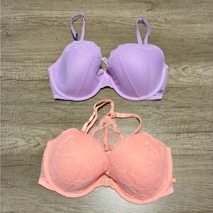 Victoria's Secret Lace Underwire Bra Set - Lavender and Peach